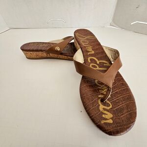 Sam Edelman Tanya Sandals Womens 8.5 M Brown Thong Flip Flop Cork Wedge Heel
